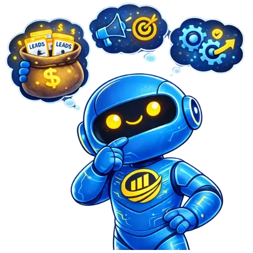 AI Robot Thinking About Leads, Marketing, and Automation